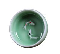 Handcrafted Crackle Glaze Tea Cups,Unique Fish Design Ceramic Cups for Chinese Kung Fu Tea Ceremony & Zen Home Decor(C)