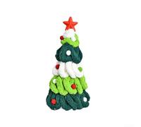 Handcrafted Crocheted Christmas Tree Ornament, 35 cm Tall with Star Top and Pom-Poms, Festive Desktop Decoration, Artisan Wool Yarn Craft, for Holiday Home & Office Display