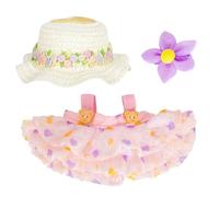 Handcrafted Doll Clothing Set for 15-17cm Dolls - Pink Dress, Straw Hat, Floral Clip, Fashion Accessories for Doll Styling & Collection