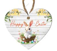 Handcrafted Easter Wooden Heart Plaque with 'Happy Easter' Quote - Rustic Spring Home Decor | Versatile & Customisable Hanging Decoration