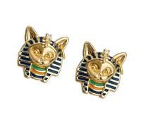 Handcrafted Egyptian Pharaohs Inspired Earrings Vintage Pharaohs Enameled Dripping Ear Studs Gold Plated Ear Accessories Party Earrings
