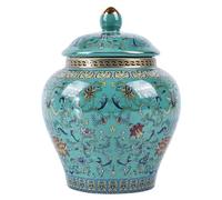 Handcrafted Enamel Ginger Jar-Vibrantly Colored Chinoiserie Vase,Blue and White Porcelain Ceramic Decorative Jar with Lid for Home Decoration and Storage (General Green)
