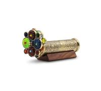 Handcrafted Etched Floral Pattern Lacquered Brass Kaleidoscope Includes Two Separate Turning Wheels-A Perfect Addition to any Collection. (7"x1.5")