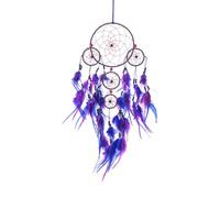 Handcrafted Feather Wall Decor， Ferroallo Feather Dream Catcher Wind Chime Pendant Five Rings Home Decoration Purple 65cm