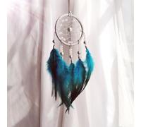 Handcrafted Feather Wind Chime Dreamcatcher with and Nature-Inspired Design, Suitable for Creating Peaceful in Bedrooms or Quiet Rooms (Peacock Blue)