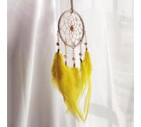 Handcrafted Feather Wind Chime Dreamcatcher with and Nature-Inspired Design, Suitable for Creating Peaceful in Bedrooms or Quiet Rooms (Yellow lemon)