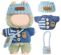 Handcrafted for Labubu Doll Clothes Crochet 3-Piece Outfit Set for 17cm Dolls - Bunny Sweater, Hat & Bag Accessories, Chic Cute Clothes (Doll Not Included) (Style 3)