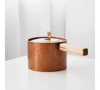 Handcrafted Forged Copper Slow Cooker with Black Walnut Wood Handle, Vintage Style, Suitable for Home Use, Cooking, and Outdoor(A)