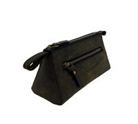 Handcrafted Genuine Leather Makeup Bag - Slim 8-Inch Travel Pouch for Purse & Luggage - Organize Your Daily Essentials with a Small Make Up Bag & Compact Vanity Case (Antique Green)