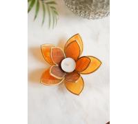 Handcrafted Glass Lotus Tealight Candle Holder - Elegant Home Décor Accent for Serene Ambience and Special Occasions 17 x 17 x 7cm / Orange