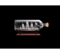 Handcrafted Glass Ship in a Bottle | 75cl Decanter with Cork & Stopper | Nautical Sailing Ship Display on Wooden Stand, 27cm Long Collectible Gift