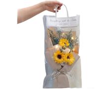 Handcrafted Glowing Soap Flower Bouquet Set of 5 with Sunflower Carnation Designs in Clear Packaging for Romantic Present Occasion(Sunflower)