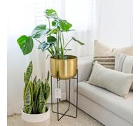 Handcrafted Gold Aluminium Planter with Stand, 25 x 25 x 56cm, Gold