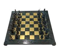 Handcrafted Greek Mythology Chess Set with Blue & Brown Chessmen on Bronze Chessboard - 36x36cm and Wooden Case