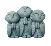 Handcrafted Green Sandstone Buddha Statue Set With Monkey Meaning Hear See Speak No Evil For Garden Home Temple Decor(C)
