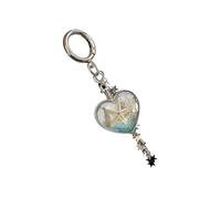 Handcrafted Heart Keychain With Sea Star Shell Accent And Glossy Glass Pendant Elegant Keyring For Beach Lovers