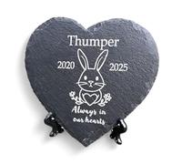 Handcrafted Heart-Shaped Rabbit Bunny Memorial Stone - Personalized Natural Stone Plaque 11cm x 11cm with Free Stand Included - A Thoughtful Tribute for Your Beloved Pet (Rabbit in middle)