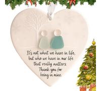 Handcrafted Heart-Shaped Sea Glass Pendant Set - Ocean-Inspired Friendship Decor & Keepsake with Inspirational Quotes, Perfect Unique Gift for Best Friends (2pcs)