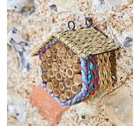 Handcrafted Hexagonal Bug and Bee Hotel - Fair Trade Recycled Cotton Bee House for Solitary Bees - Eco-Friendly Garden Decor - Wildlife Habitat - Outdoor Pollinator Nesting Box