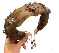 Handcrafted high-end hair accessory, crystal and pearl embroidered headband with a gold silk texture, suitable for banquets, weddings, and special occasions, versatile and elegant.