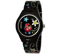 Handcrafted Holzwerk Germany® Designer Women's Watch Eco Natural Wooden Watch Analogue Classic Quartz Watch with Sunflowers Flowers Flowers Roses Design Black Brown Limited Edition