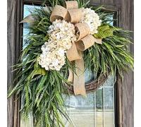 Handcrafted Hydrangea Wreath The Perfect All-Season Front Door Decor Artificial Hydrangea Flowers Wall Hanging Decor for Home Living Room Mantel Wedding (A,Basic Simplified Version)