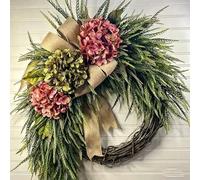 Handcrafted Hydrangea Wreath The Perfect All-Season Front Door Decor Artificial Hydrangea Flowers Wall Hanging Decor for Home Living Room Mantel Wedding (E,Upgraded version)