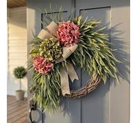 Handcrafted Hydrangea Wreath The Perfect All-Season Front Door Decor Artificial Hydrangea Flowers Wall Hanging Decor for Home Living Room Mantel Wedding (D,Upgraded version)