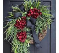 Handcrafted Hydrangea Wreath - The Perfect All-Season Front Door Decor, Pastoral Hydrangea Wreath with White Blossoms & Burlap Bow, Handmade Spring Wreaths for Front Door Porch Wall (#B)