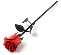 Handcrafted Iron Rose Flower - 100% Metal, Matt Black with Red Bud - 6th for Wife or Partner