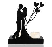Handcrafted Iron Sculpture Candlestick Ornament Romantic Couple with Umbrella/Balloons/Proposal Iron Wedding Metal Art Candle Holder for Dining Table Valentine's Day Decoration