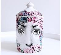AlphaDesignLuxe Decorative Candle Holder Handcrafted Aromatherapy Candle Jar Italian Designer Décor Fashionable Tabletop Vase Modern Art Female Face Eyes Lips Centerpiece. (Floral Red)