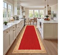 Handcrafted Jute Runner Rug 3x14 ft - Rustic Natural Braided Area Rug Thick 0.27'' Solid Red & Beige Border Rugs for Hallway, Farmhouse Design, Indoor, High Traffic Area Carpet