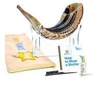 Handcrafted Kosher Ram Shofar from Israel, 22"-24 - Musical Horn, Cleaning Brush, Anti Odor Spray, shofar stand & Shofar Bag - Decorative, Jewish Gifts for Women & Men by Holy Voice