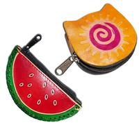 Handcrafted Leather Coin Pouch Mini Purse Wallet Bag with Zipper Multipurpose Christmas Gift for Women Girls, Watermelon & Yellow Sun, Purse / Mini Bag