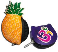 Handcrafted Leather Coin Pouch Mini Purse Wallet Bag with Zipper Multipurpose Christmas Gift for Women Girls, Pineapple & Purple Om, Purse / Mini Bag