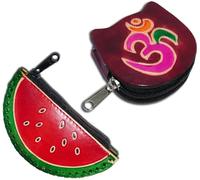 Handcrafted Leather Coin Pouch Mini Purse Wallet Bag with Zipper Multipurpose Christmas Gift for Women Girls, Watermelon & Maroon OM, Purse / Mini Bag