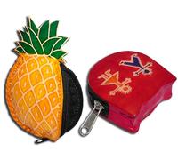 Handcrafted Leather Coin Pouch Mini Purse Wallet Bag with Zipper Multipurpose Christmas Gift for Women Girls, Pineapple & Red Children, Purse / Mini Bag