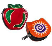 Handcrafted Leather Coin Pouch Mini Purse Wallet Bag with Zipper Multipurpose Christmas Gift for Women Girls, Red Apple & Orange Sun, Purse / Mini Bag
