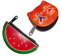 Handcrafted Leather Coin Pouch Mini Purse Wallet Bag with Zipper Multipurpose Christmas Gift for Women Girls, Watermelon & Orange Children, Purse / Mini Bag