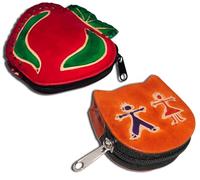 Handcrafted Leather Coin Pouch Mini Purse Wallet Bag with Zipper Multipurpose Christmas Gift for Women Girls, Red Apple & Orange Children, Purse / Mini Bag
