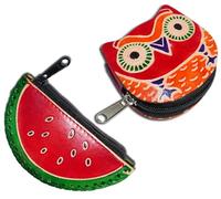 Handcrafted Leather Coin Pouch Mini Purse Wallet Bag with Zipper Multipurpose Christmas Gift for Women Girls, Watermelon & Red Owl, Purse / Mini Bag