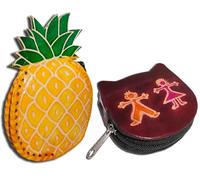 Handcrafted Leather Coin Pouch Mini Purse Wallet Bag with Zipper Multipurpose Christmas Gift for Women Girls, Pineapple & Maroon Children, Purse / Mini Bag