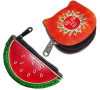 Handcrafted Leather Coin Pouch Mini Purse Wallet Bag with Zipper Multipurpose Christmas Gift for Women Girls, Watermelon & Orange Sun Face, Purse / Mini Bag