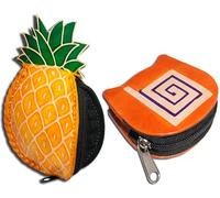 Handcrafted Leather Coin Pouch Mini Purse Wallet Bag with Zipper Multipurpose Christmas Gift for Women Girls, Pineapple & Orange Spiral Sign, Purse / Mini Bag
