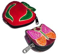 Handcrafted Leather Coin Pouch Mini Purse Wallet Bag with Zipper Multipurpose Christmas Gift for Women Girls, Red Apple & Maroon Butterfly, Purse / Mini Bag
