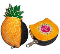 Handcrafted Leather Coin Pouch Mini Purse Wallet Bag with Zipper Multipurpose Christmas Gift for Women Girls, Pineapple & Yellow Sun face, Purse / Mini Bag