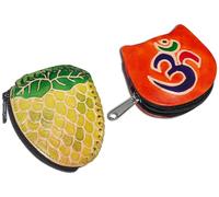 Handcrafted Leather Coin Pouch Mini Purse Wallet Bag with Zipper Multipurpose Christmas Gift for Women Girls, Green Grapes & Orange Om, Purse / Mini Bag
