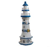 Handcrafted Lighthouse Ornament Wooden Lighthouse Statue Nautical Lighthouse Model for Home Office Tabletop Mediterranean Decor(38 centimeters)