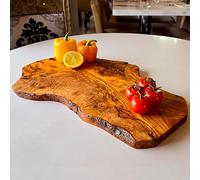 Handcrafted Live Edge Olive Wood Cutting Board | Unique Artisan Serving Board with Natural Grain & Knots | Ideal for Charcuterie Cheese Bread | Rustic Kitchen Decor & Gift (45 cm)